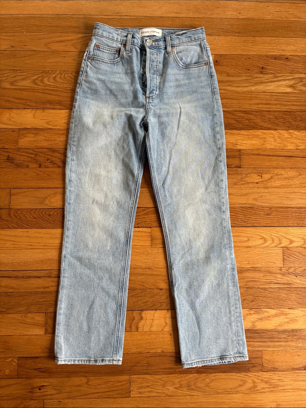 Denim Forum Arlo Jeans 26 High Rise Straight Ankle Crop Organic Cotton Stretch